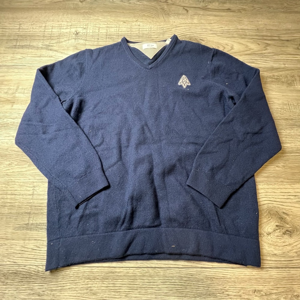 Adipure by Adidas Sweater Mens Large Navy Blue Wool Cotton V-Neck Pullover Golf